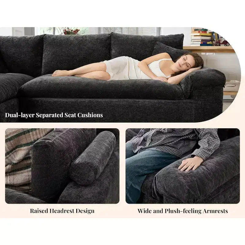 108 L-Shaped Boneless Sectional Sofa, Modern Oversized Cloud Couch for Living Room, No Assembly