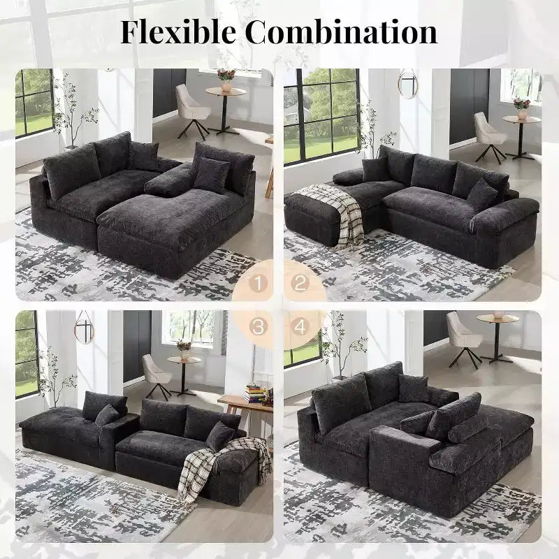 108 L-Shaped Boneless Sectional Sofa, Modern Oversized Cloud Couch for Living Room, No Assembly