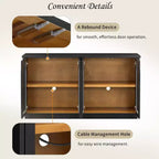 Modern Arched Glass Door Sideboard Buffet Cabinet, Black with Gold Accents, Adjustable Shelves, Push-to-Open