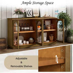Modern Arched Glass Door Sideboard Buffet Cabinet, Black with Gold Accents, Adjustable Shelves, Push-to-Open