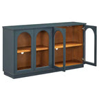 Modern Arched Glass Door Sideboard Buffet Cabinet, Black with Gold Accents, Adjustable Shelves, Push-to-Open