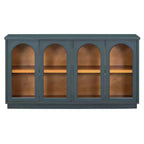 Modern Arched Glass Door Sideboard Buffet Cabinet, Black with Gold Accents, Adjustable Shelves, Push-to-Open