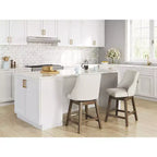 Counter Height Upholstered Swivel Barstools, Set of 2, Light Brown Wood Frame with Oatmeal Cushioned Seat