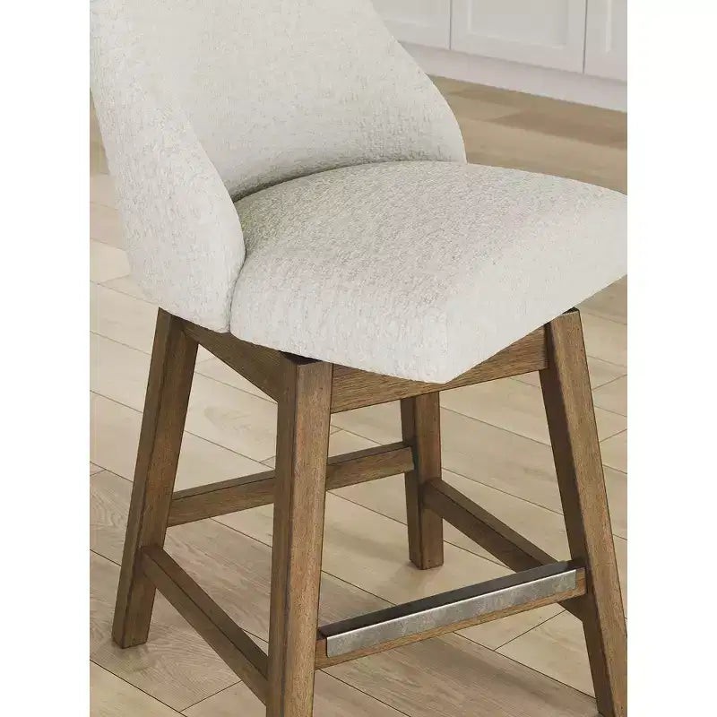 Counter Height Upholstered Swivel Barstools, Set of 2, Light Brown Wood Frame with Oatmeal Cushioned Seat