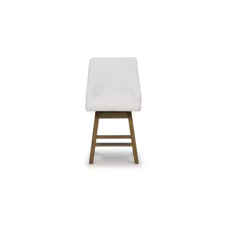 Counter Height Upholstered Swivel Barstools, Set of 2, Light Brown Wood Frame with Oatmeal Cushioned Seat