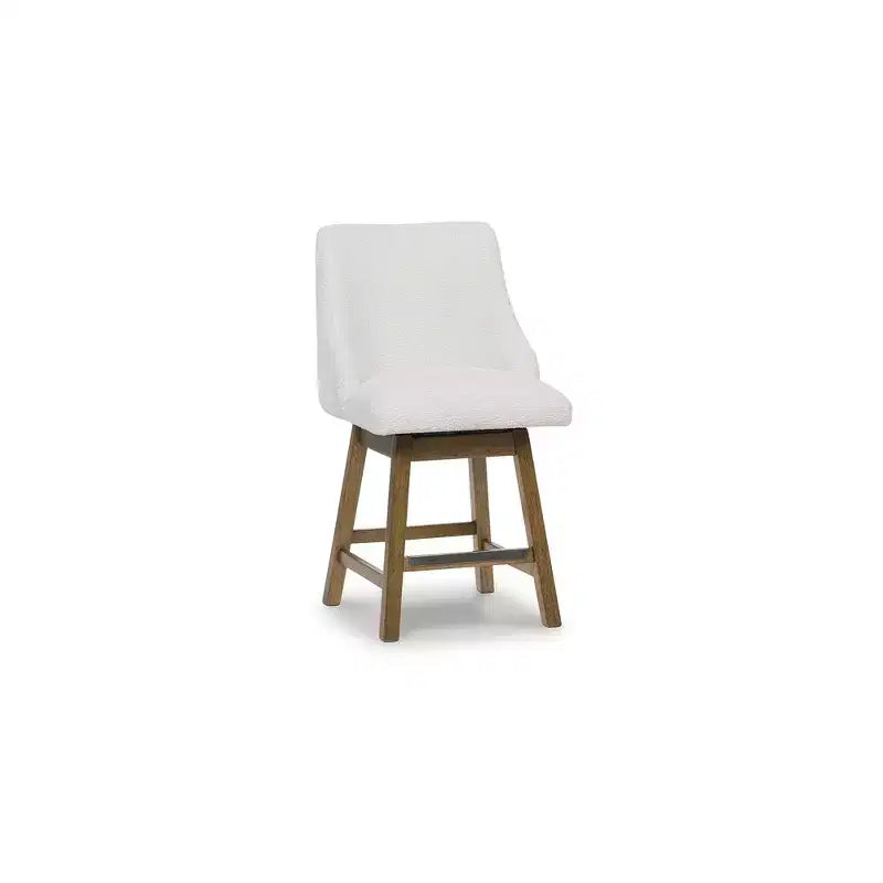 Counter Height Upholstered Swivel Barstools, Set of 2, Light Brown Wood Frame with Oatmeal Cushioned Seat