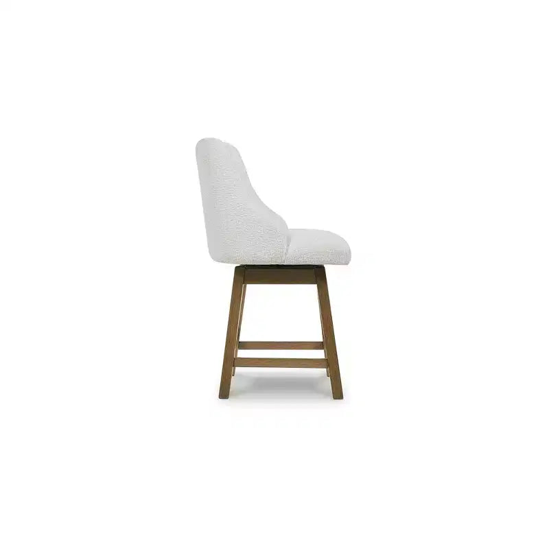Counter Height Upholstered Swivel Barstools, Set of 2, Light Brown Wood Frame with Oatmeal Cushioned Seat
