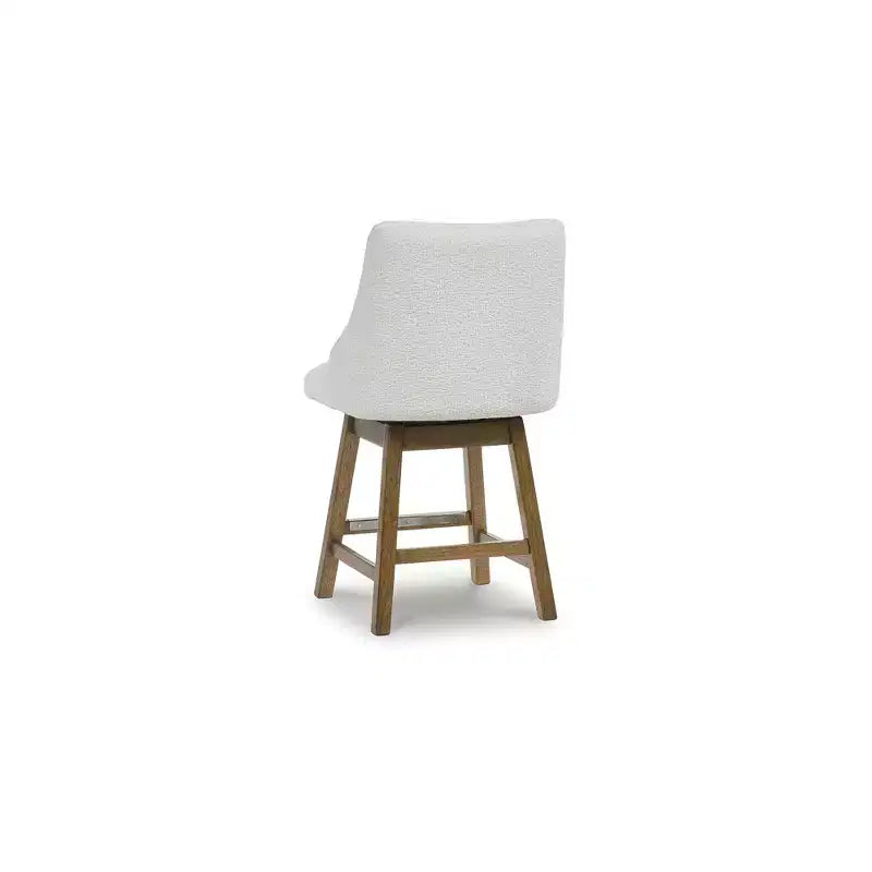 Counter Height Upholstered Swivel Barstools, Set of 2, Light Brown Wood Frame with Oatmeal Cushioned Seat
