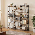 Bookshelf, Bookcase  Triple 5-Tier Industrial Bookcase with 14 Open Shelves Sturdy Metal Frame Rustic Brown Storage Rack
