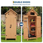 70" Waterproof Wooden Outdoor Storage Shed with 3 Adjustable Shelves and Lockable Door, Vertical Garden Tool Cabinet