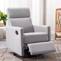 Modern Upholstered Rocker Nursery Chair, 360° Swivel Glider with Adjustable Recline 95°-160°, Linen, Gray