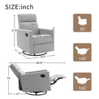 Modern Upholstered Rocker Nursery Chair, 360° Swivel Glider with Adjustable Recline 95°-160°, Linen, Gray