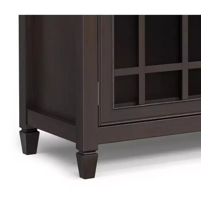 60" Wide Storage Cabinet Buffet, Solid Pine with Tempered Glass Doors and Adjustable Shelves, British Colonial Style