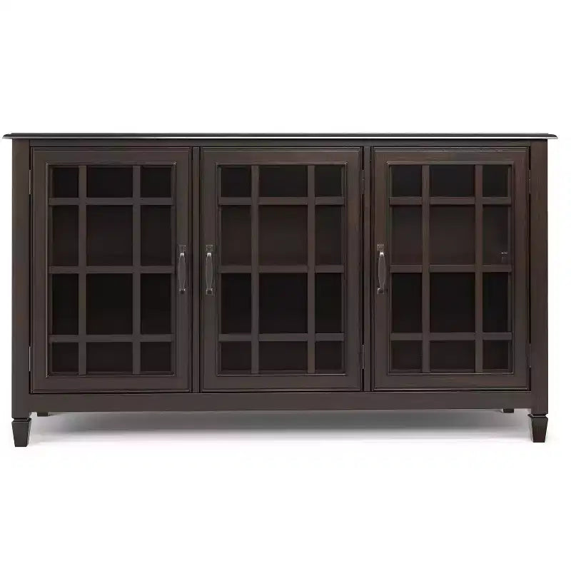 60" Wide Storage Cabinet Buffet, Solid Pine with Tempered Glass Doors and Adjustable Shelves, British Colonial Style