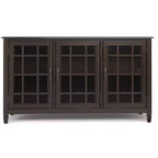 60" Wide Storage Cabinet Buffet, Solid Pine with Tempered Glass Doors and Adjustable Shelves, British Colonial Style