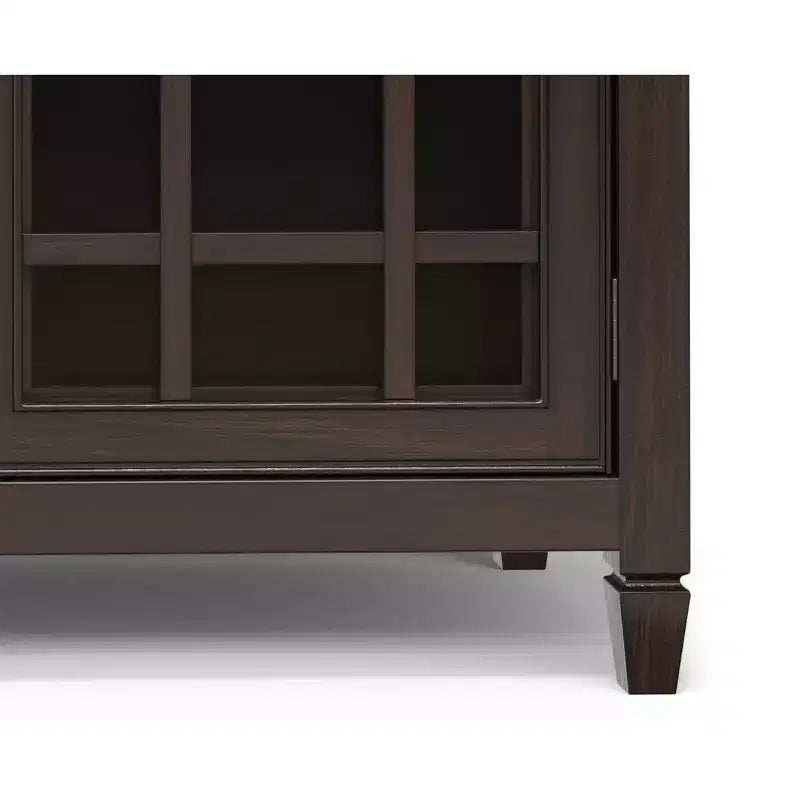 60" Wide Storage Cabinet Buffet, Solid Pine with Tempered Glass Doors and Adjustable Shelves, British Colonial Style