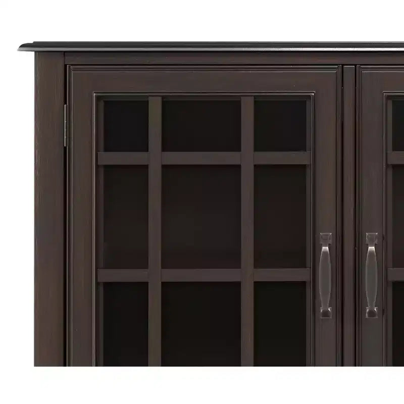 60" Wide Storage Cabinet Buffet, Solid Pine with Tempered Glass Doors and Adjustable Shelves, British Colonial Style