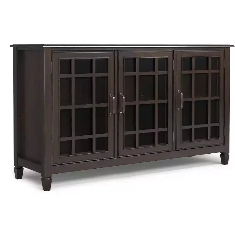 60" Wide Storage Cabinet Buffet, Solid Pine with Tempered Glass Doors and Adjustable Shelves, British Colonial Style