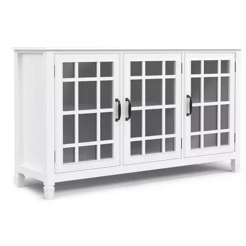 60" Wide Storage Cabinet Buffet, Solid Pine with Tempered Glass Doors and Adjustable Shelves, British Colonial Style