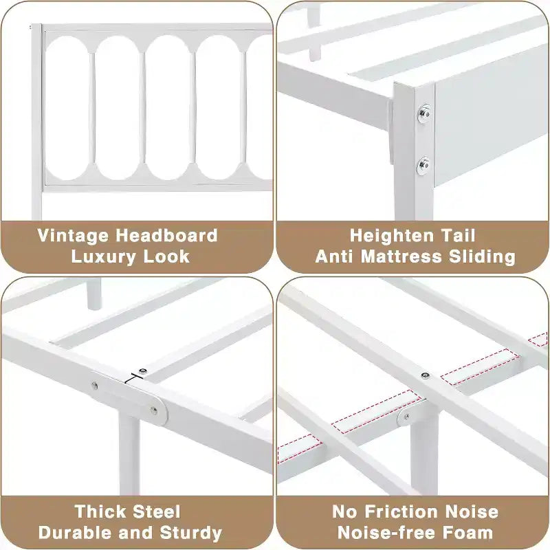 14 Inch Queen Metal Platform Bed Frame with Headboard, Noise-Free, Under-Bed Storage, 30 Min Assembly