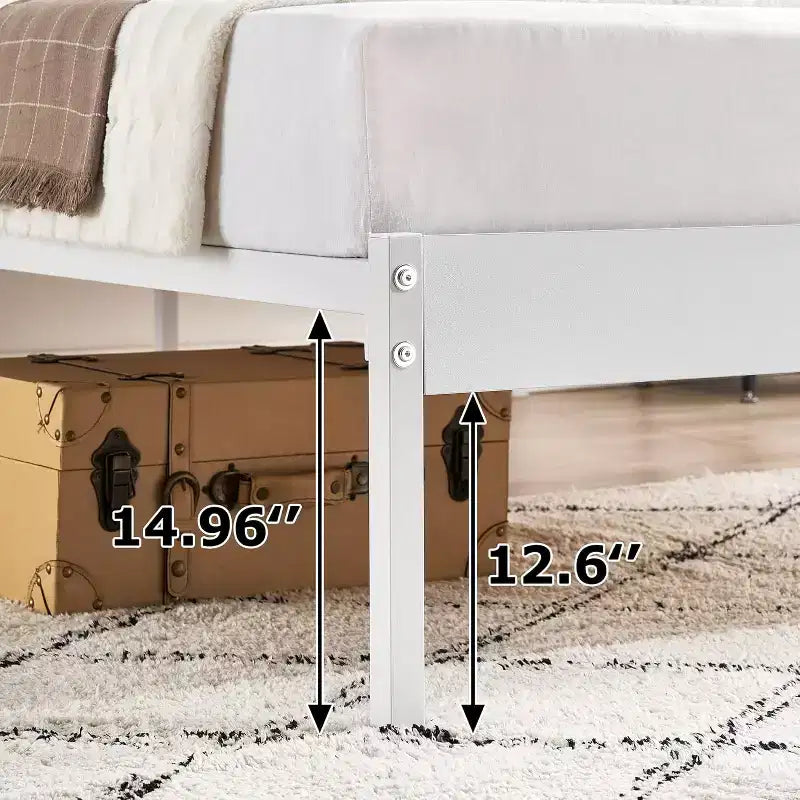 14 Inch Queen Metal Platform Bed Frame with Headboard, Noise-Free, Under-Bed Storage, 30 Min Assembly