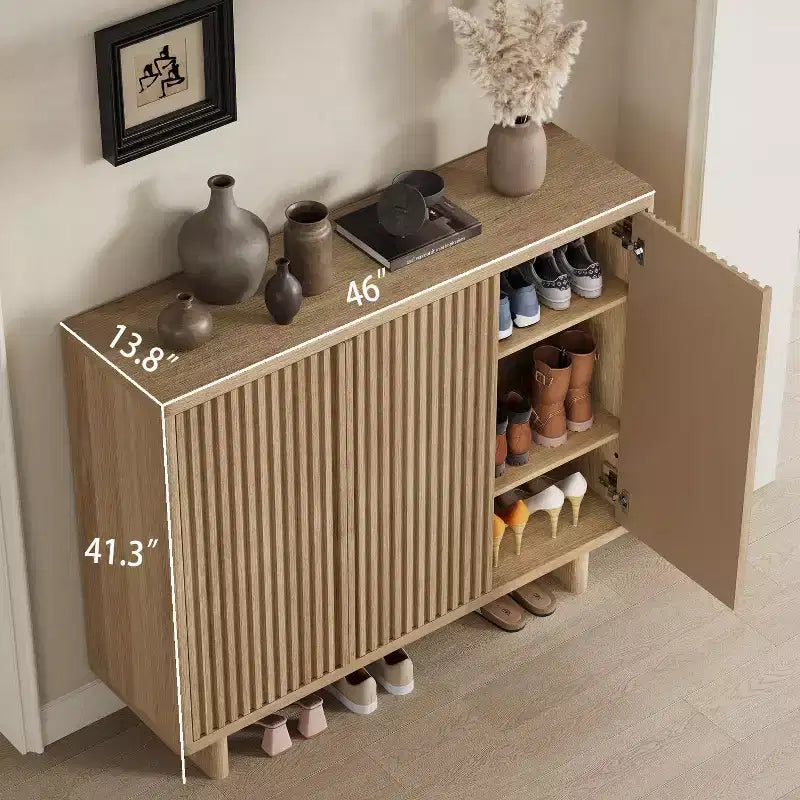 Shoe Cabinet with Fluted Door, 5-Tier Storage with 4 Adjustable Shelves, Rustic Entryway Shoe Bench for Hallway