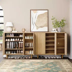 Shoe Cabinet with Fluted Door, 5-Tier Storage with 4 Adjustable Shelves, Rustic Entryway Shoe Bench for Hallway