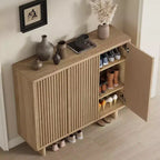 Shoe Cabinet with Fluted Door, 5-Tier Storage with 4 Adjustable Shelves, Rustic Entryway Shoe Bench for Hallway