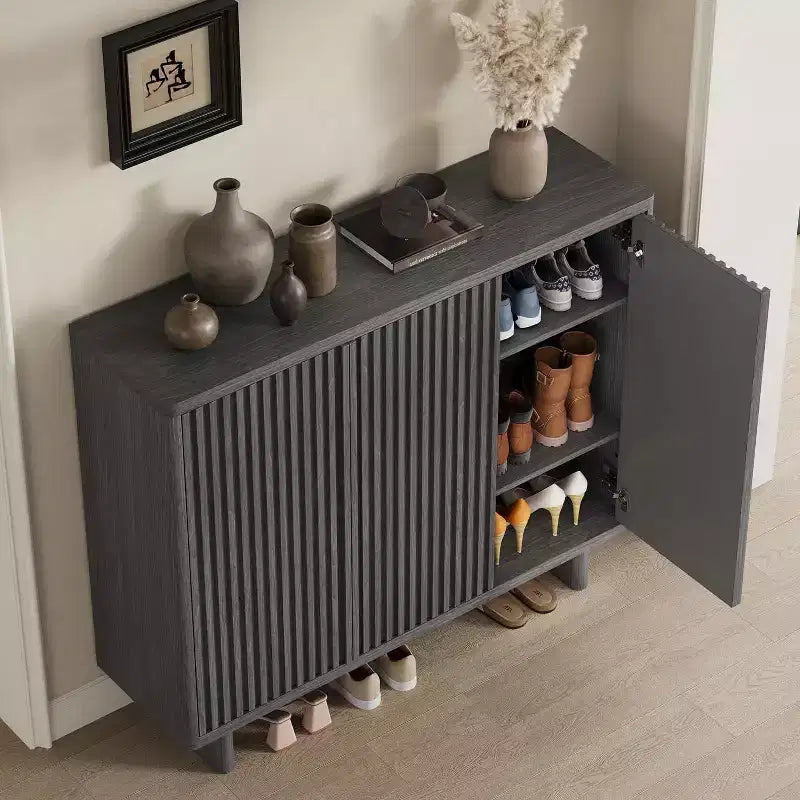 Shoe Cabinet with Fluted Door, 5-Tier Storage with 4 Adjustable Shelves, Rustic Entryway Shoe Bench for Hallway