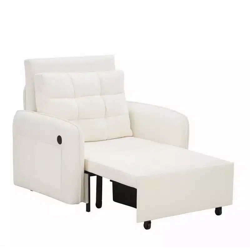 3-in-1 Sleeper Chair Bed, 80" Extra Long Pull Out Lounge, Chenille Single Sofa Bed with Storage Pockets