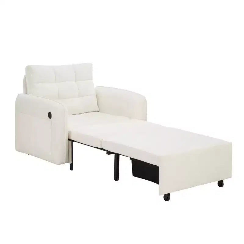 3-in-1 Sleeper Chair Bed, 80" Extra Long Pull Out Lounge, Chenille Single Sofa Bed with Storage Pockets