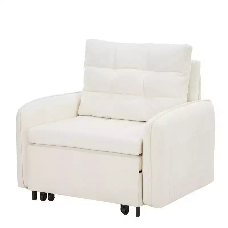 3-in-1 Sleeper Chair Bed, 80" Extra Long Pull Out Lounge, Chenille Single Sofa Bed with Storage Pockets