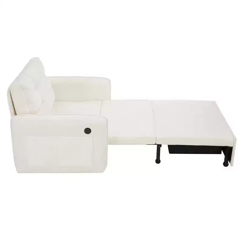 3-in-1 Sleeper Chair Bed, 80" Extra Long Pull Out Lounge, Chenille Single Sofa Bed with Storage Pockets