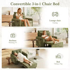 3-in-1 Sleeper Chair Bed, 80" Extra Long Pull Out Lounge, Chenille Single Sofa Bed with Storage Pockets
