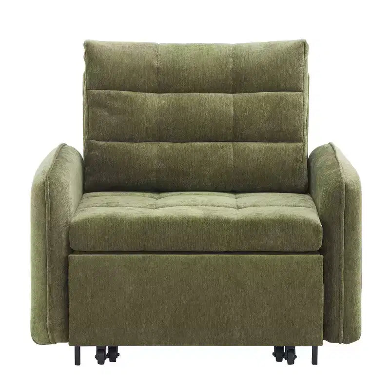 3-in-1 Sleeper Chair Bed, 80" Extra Long Pull Out Lounge, Chenille Single Sofa Bed with Storage Pockets