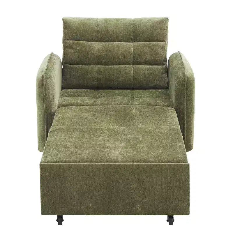 3-in-1 Sleeper Chair Bed, 80" Extra Long Pull Out Lounge, Chenille Single Sofa Bed with Storage Pockets