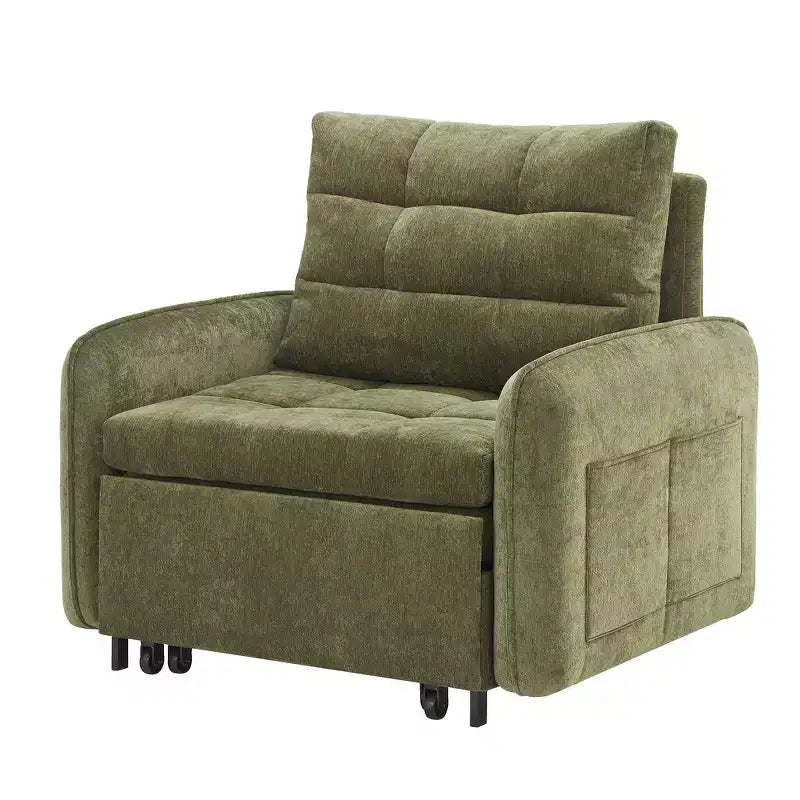 3-in-1 Sleeper Chair Bed, 80" Extra Long Pull Out Lounge, Chenille Single Sofa Bed with Storage Pockets