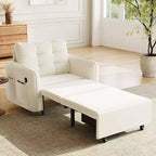 3-in-1 Sleeper Chair Bed, 80" Extra Long Pull Out Lounge, Chenille Single Sofa Bed with Storage Pockets