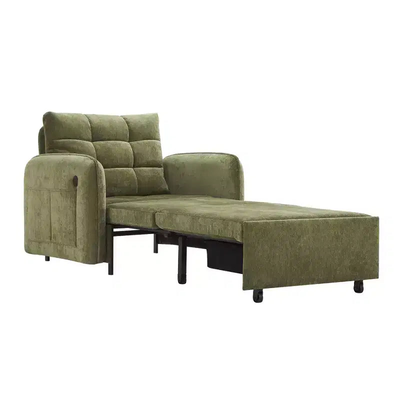 3-in-1 Sleeper Chair Bed, 80" Extra Long Pull Out Lounge, Chenille Single Sofa Bed with Storage Pockets