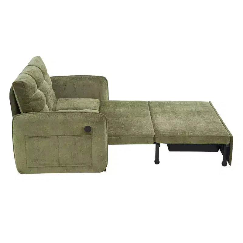 3-in-1 Sleeper Chair Bed, 80" Extra Long Pull Out Lounge, Chenille Single Sofa Bed with Storage Pockets