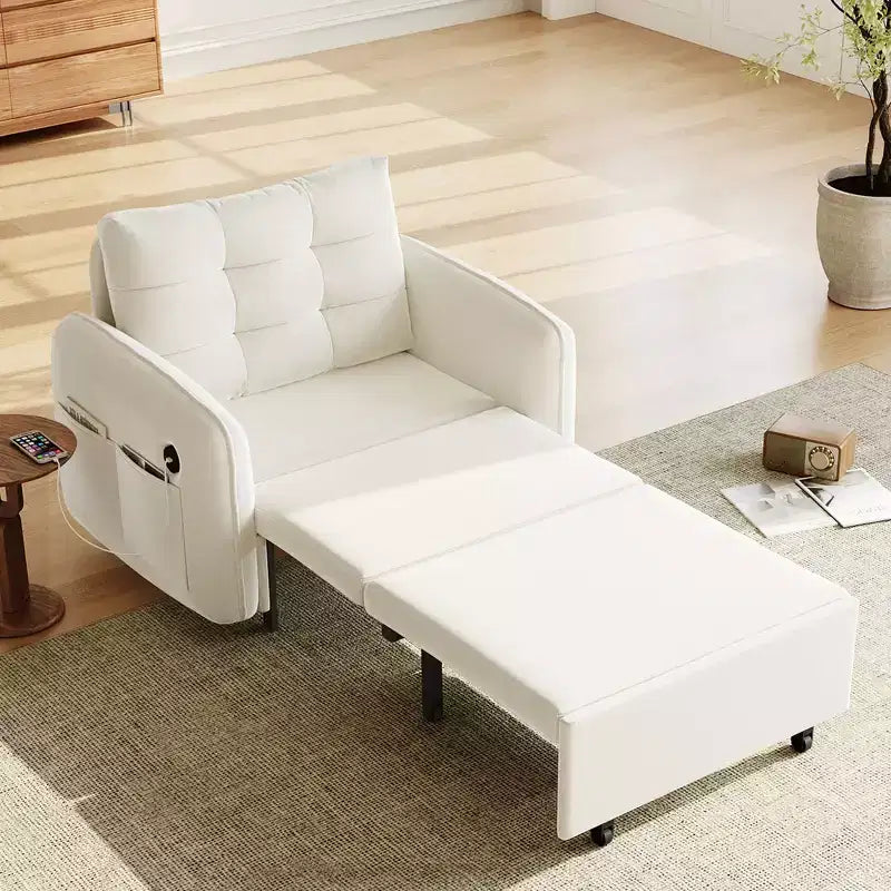3-in-1 Sleeper Chair Bed, 80" Extra Long Pull Out Lounge, Chenille Single Sofa Bed with Storage Pockets