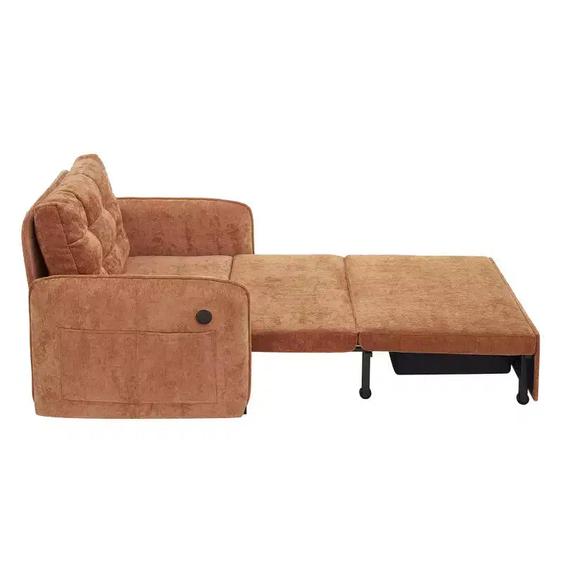 3-in-1 Sleeper Chair Bed, 80" Extra Long Pull Out Lounge, Chenille Single Sofa Bed with Storage Pockets