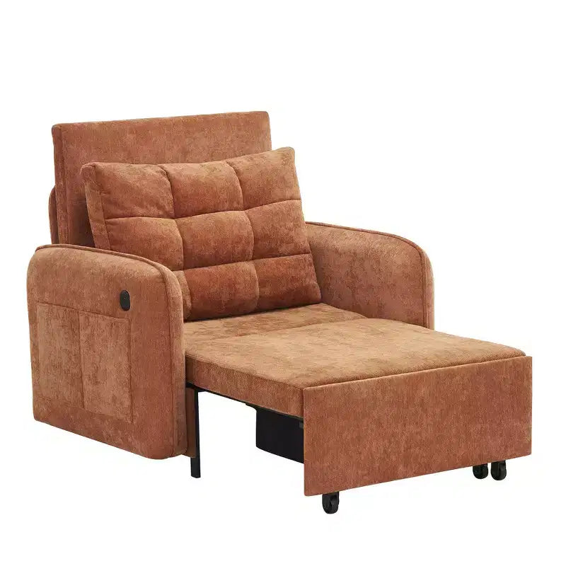 3-in-1 Sleeper Chair Bed, 80" Extra Long Pull Out Lounge, Chenille Single Sofa Bed with Storage Pockets