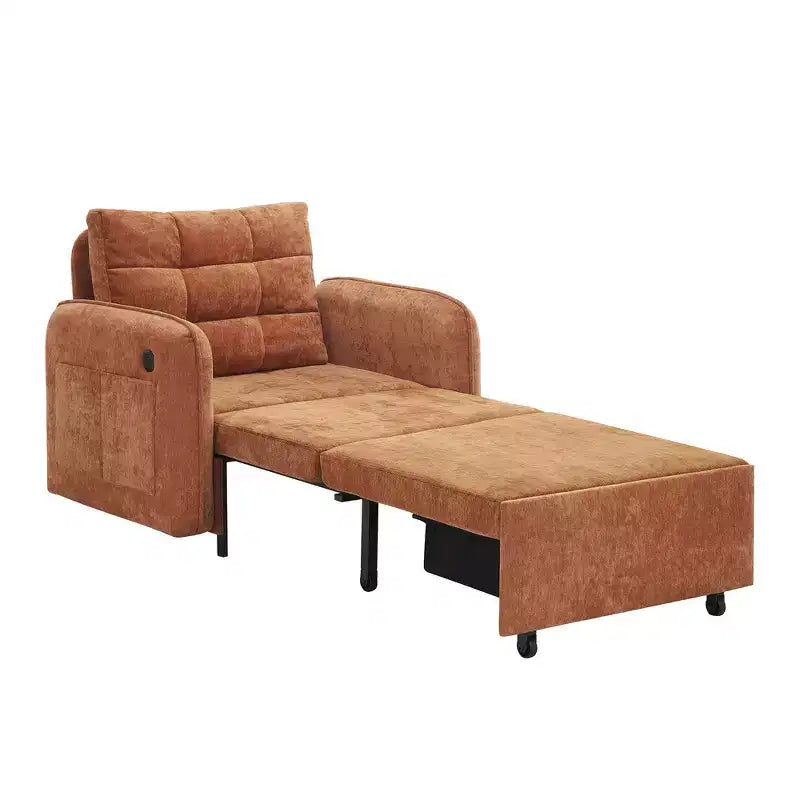 3-in-1 Sleeper Chair Bed, 80" Extra Long Pull Out Lounge, Chenille Single Sofa Bed with Storage Pockets