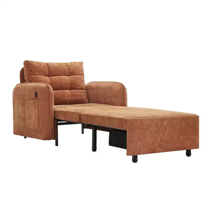 3-in-1 Sleeper Chair Bed, 80" Extra Long Pull Out Lounge, Chenille Single Sofa Bed with Storage Pockets