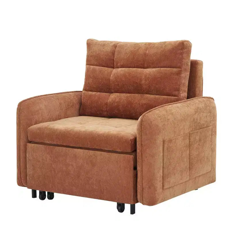 3-in-1 Sleeper Chair Bed, 80" Extra Long Pull Out Lounge, Chenille Single Sofa Bed with Storage Pockets