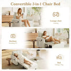 3-in-1 Sleeper Chair Bed, 80" Extra Long Pull Out Lounge, Chenille Single Sofa Bed with Storage Pockets