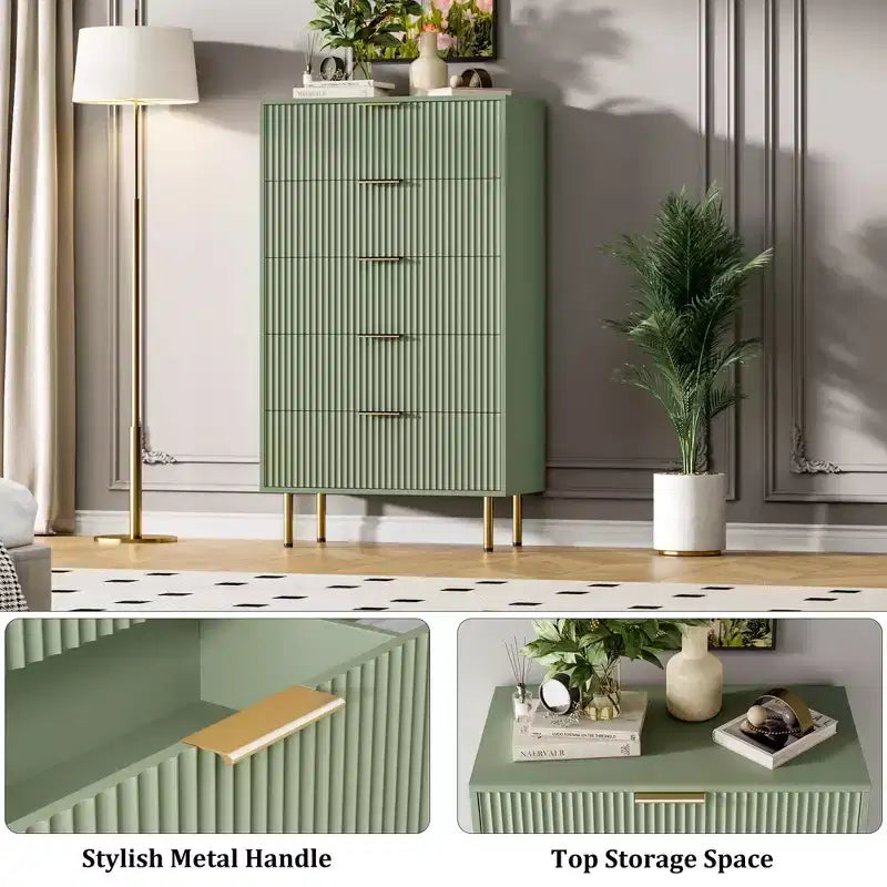 5-Drawer Dresser with Wide Drawers - Modern Wooden Chest for Bedroom, Living Room, Closet & Hallway Storage