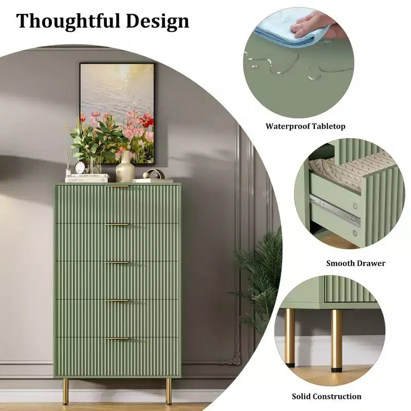 5-Drawer Dresser with Wide Drawers - Modern Wooden Chest for Bedroom, Living Room, Closet & Hallway Storage