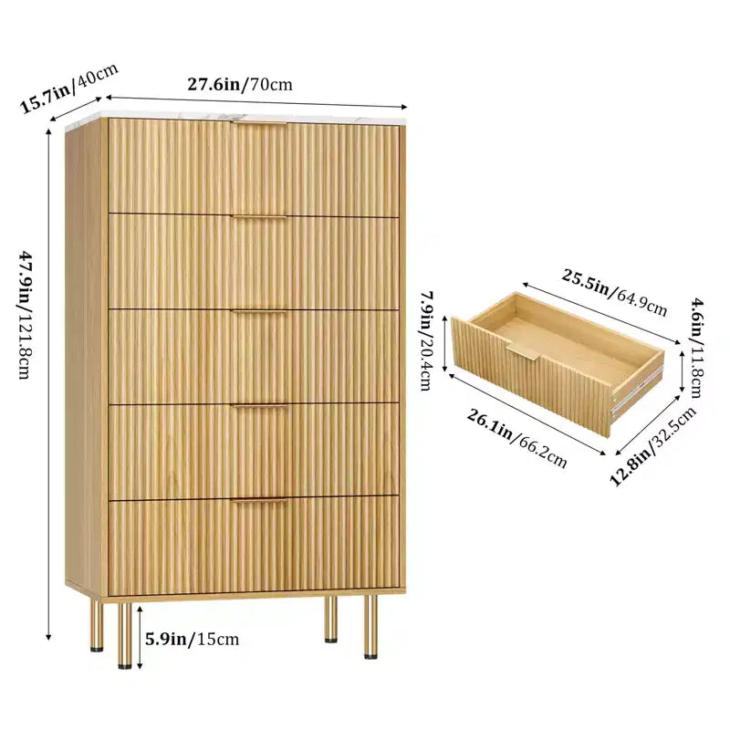 5-Drawer Dresser with Wide Drawers - Modern Wooden Chest for Bedroom, Living Room, Closet & Hallway Storage